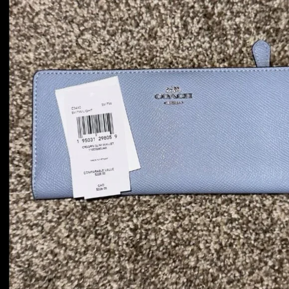 NWOT Authentic Coach Crossgrain Leather Slim Wallet in Twilight Blue and Silver - Picture 5 of 5